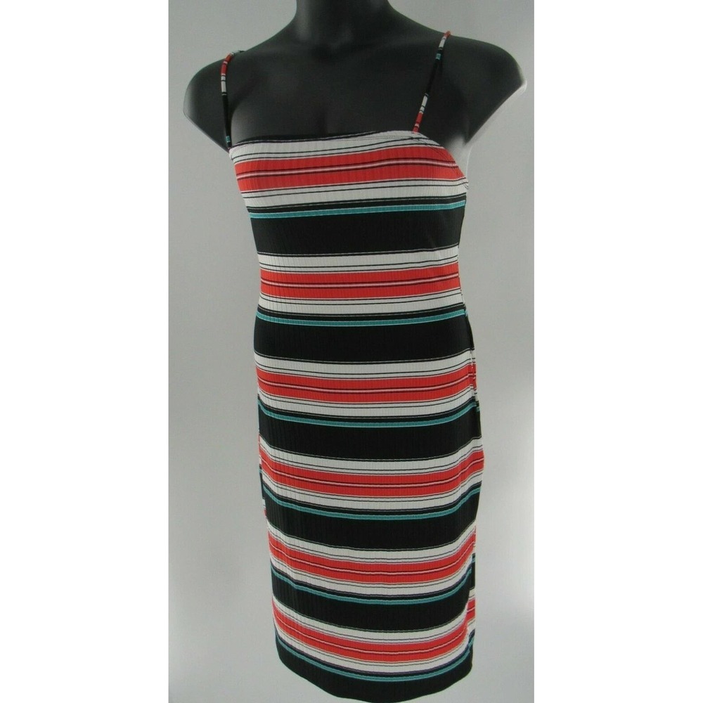 Plus Size Women's Black White Red Striped Dress Bodycon Spaghetti Strap 2X NWT